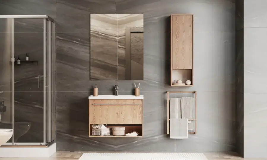 Тумба подвесная Aquaton Хоуп 80 с раковиной Миранда 80, 1 ящик, орех