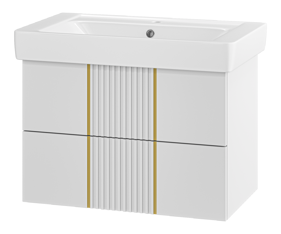 Тумба с раковиной Brevita Vega 80 подвесная, белый/патина золото