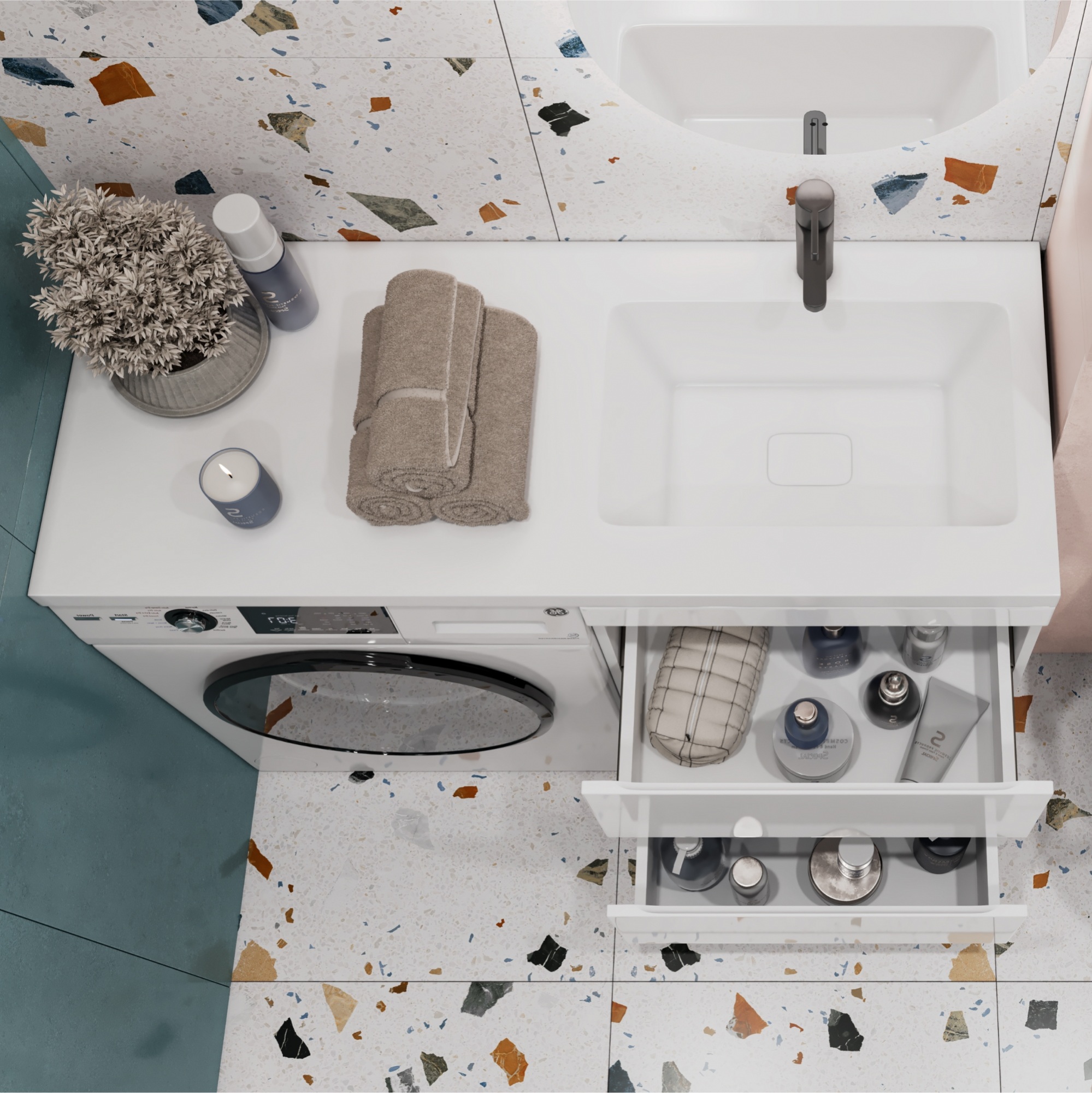 Тумба подвесная Vigo Urban 600-0-2, раковина Kamilla 120 R, 2 ящика, белый