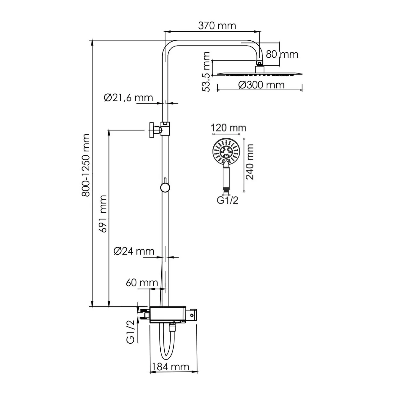 Душевая стойка WasserKraft A113.116.058.CH Thermo хром
