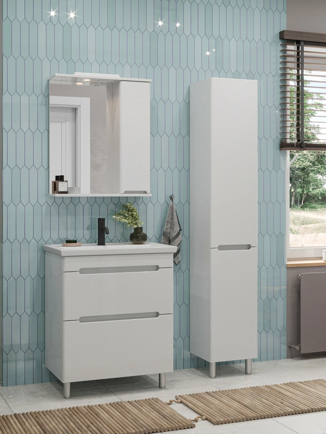 Тумба напольная SanStar Адель 80 с раковиной Фостер 80, белая