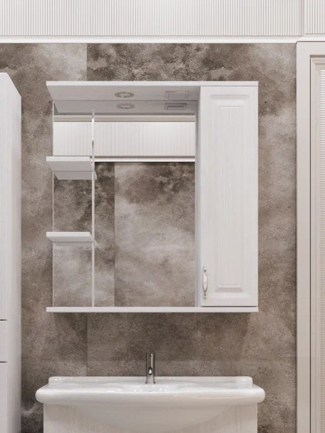 Зеркало-шкаф Stella Polar Кармела 75/С R свет, Люкс белое серебро