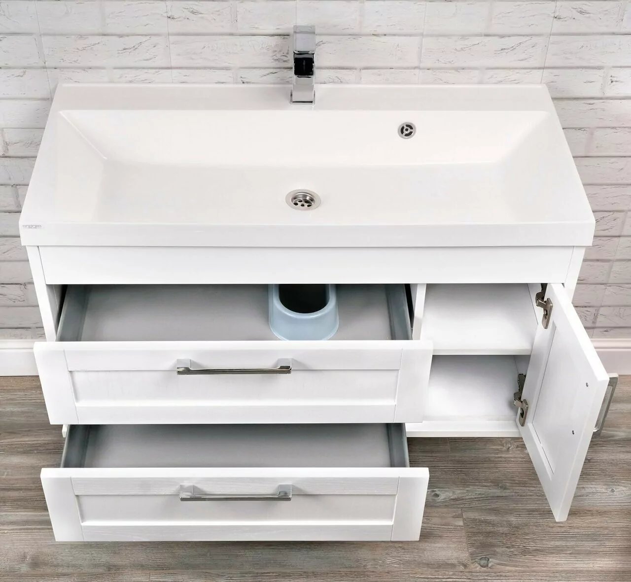 Тумба подвесная ValenHouse Эйвори 100 с раковиной Classic 100, 2 ящика, 1 дверь, белая