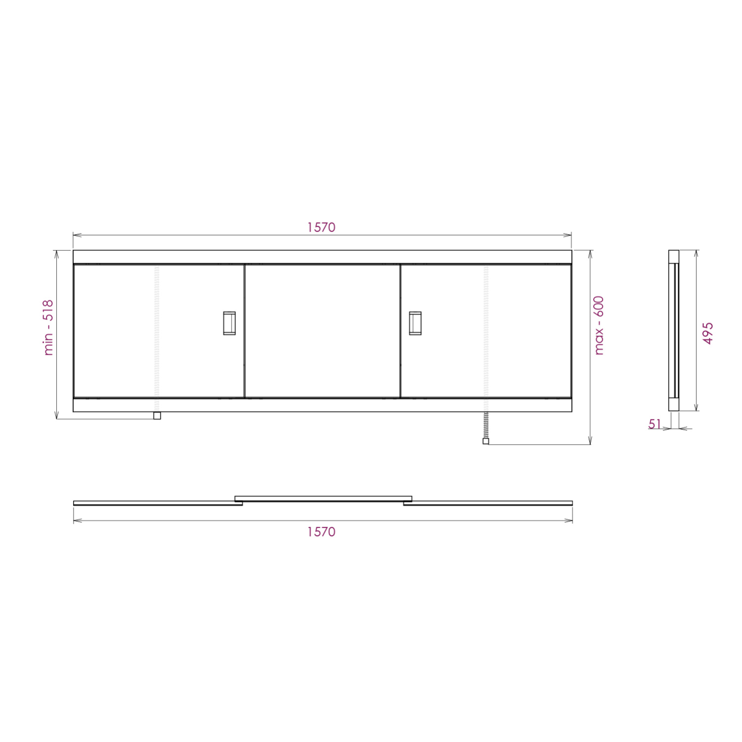 Экран под ванну Onika Монако Эконом 160 раздвижной купе белый
