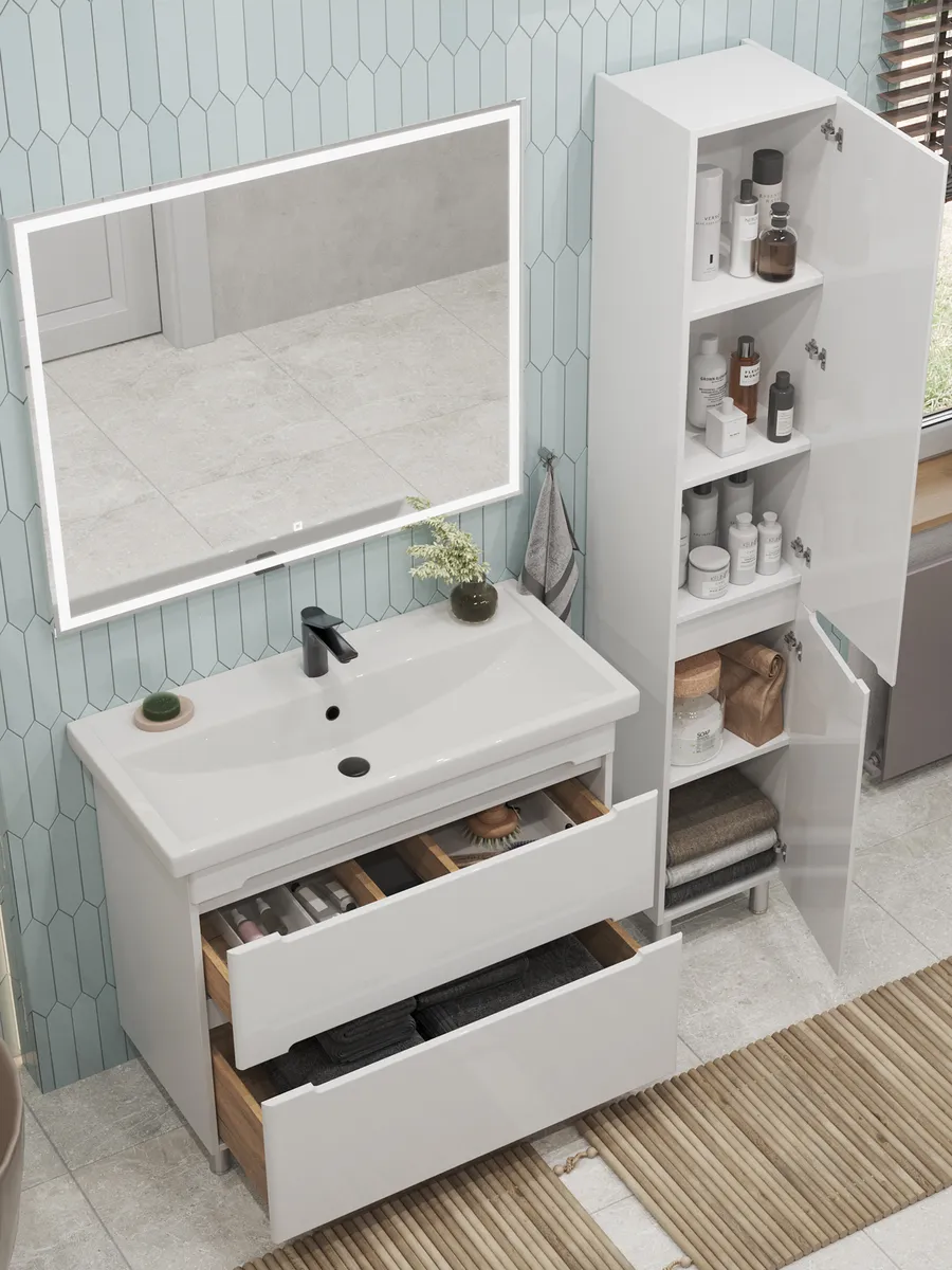 Тумба напольная SanStar Адель 100 с раковиной Фостер 100 белая