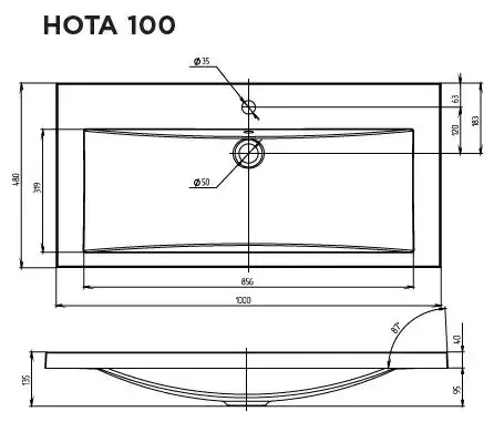 Тумба подвесная 1Marka Этюд 100П с раковиной Нота New Polytitan 100, 1 ящик, белый от магазина Vanna-Vanna.ru!