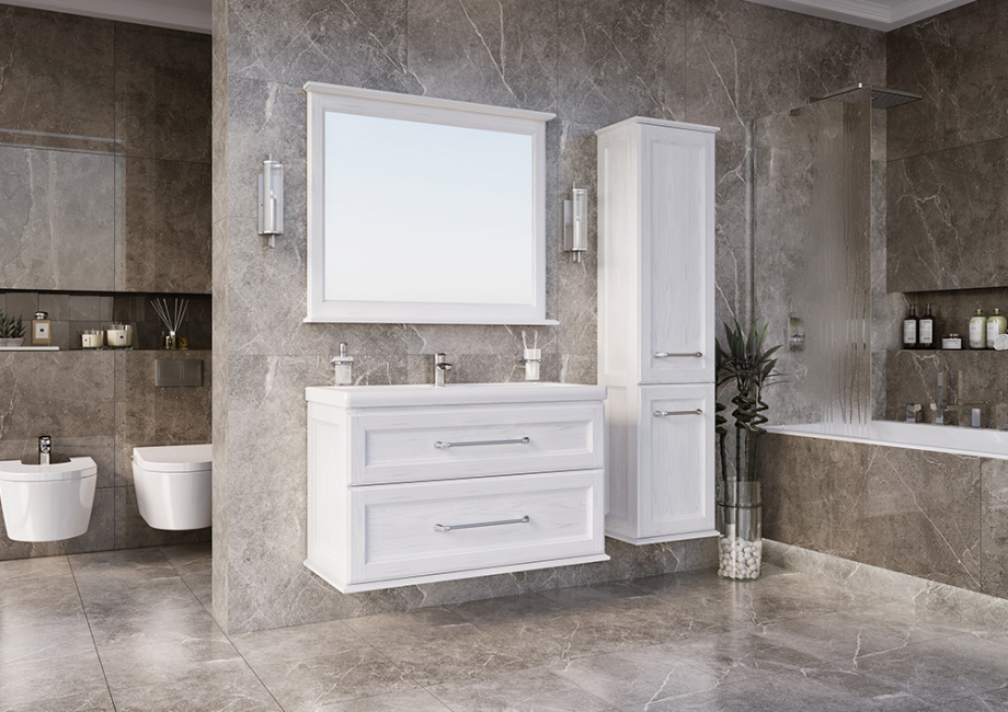 Мебель для ванной ASB Woodline Венеция 100 комплект, подвесной, белый, хром