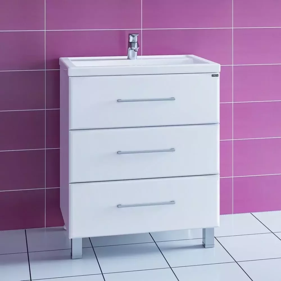 Тумба напольная Санта Омега 70 с раковиной Фостер 70, 3 ящика, белая