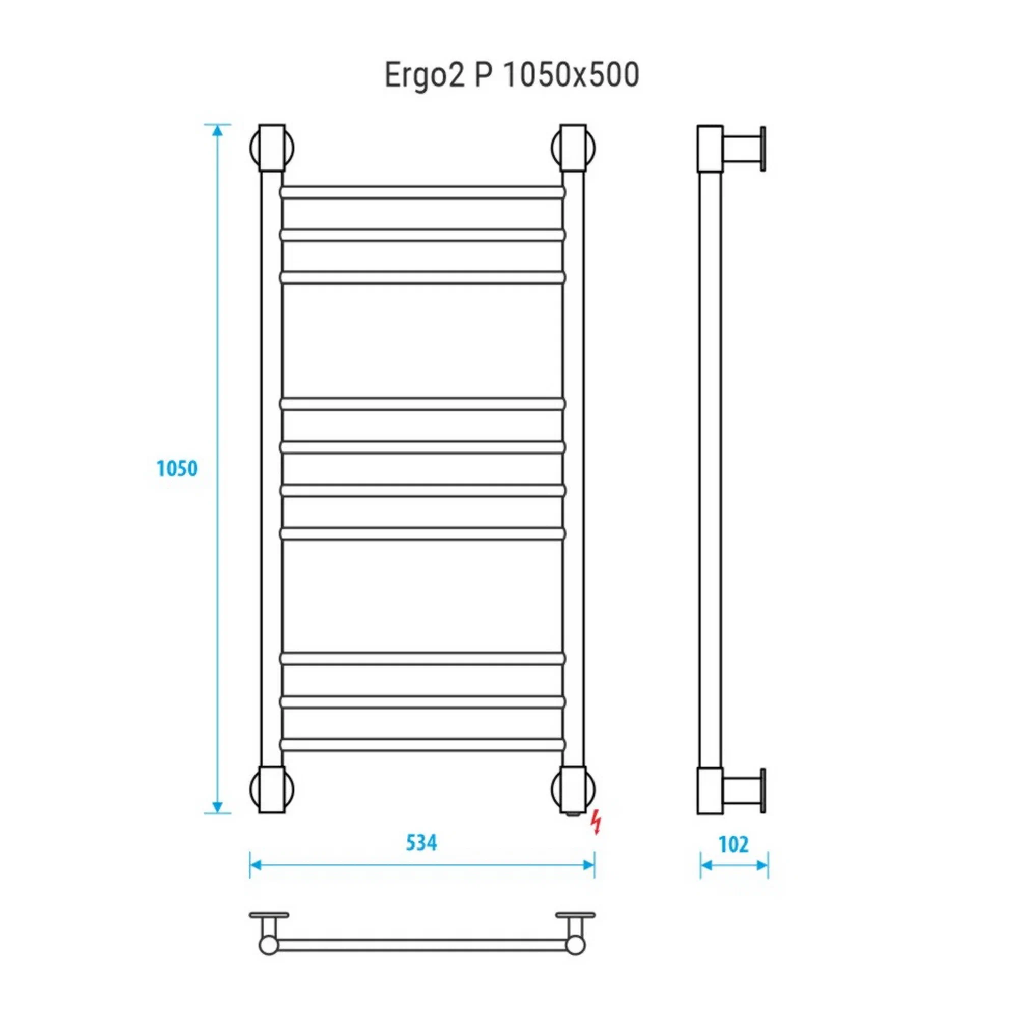 Полотенцесушитель электрический Energy Ergo2 P 1050x500, цвет хром, тип "лесенка" прямая, скрытое/наружное подключение