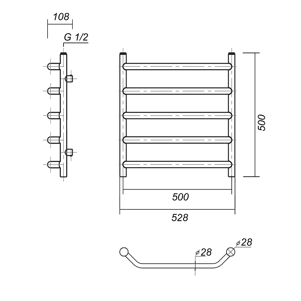 Полотенцесушитель водяной Domoterm Лаура Плюс П5 500x500 АБР античная бронза