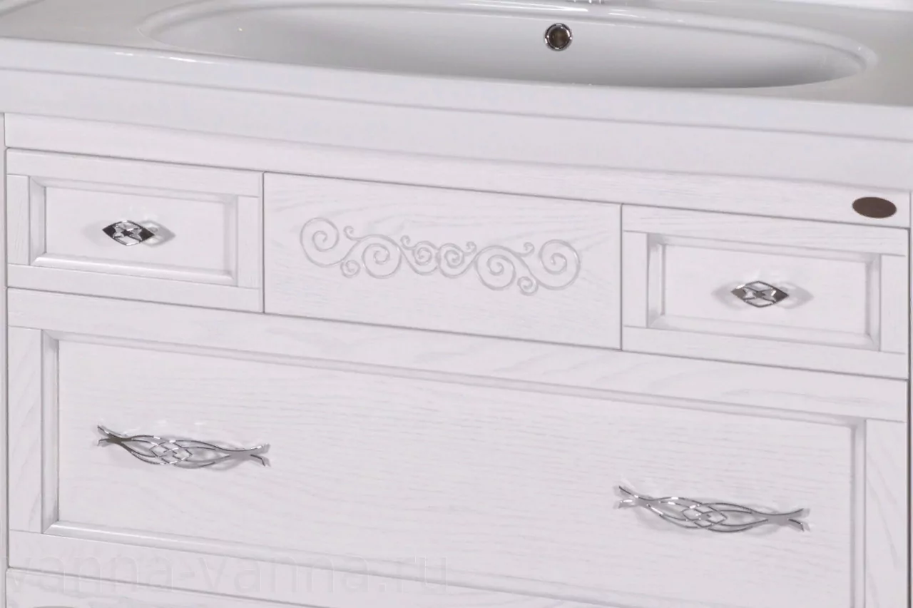 Мебель для ванной ASB Woodline Модерн 105 комплект, напольный, белый, патина серебро