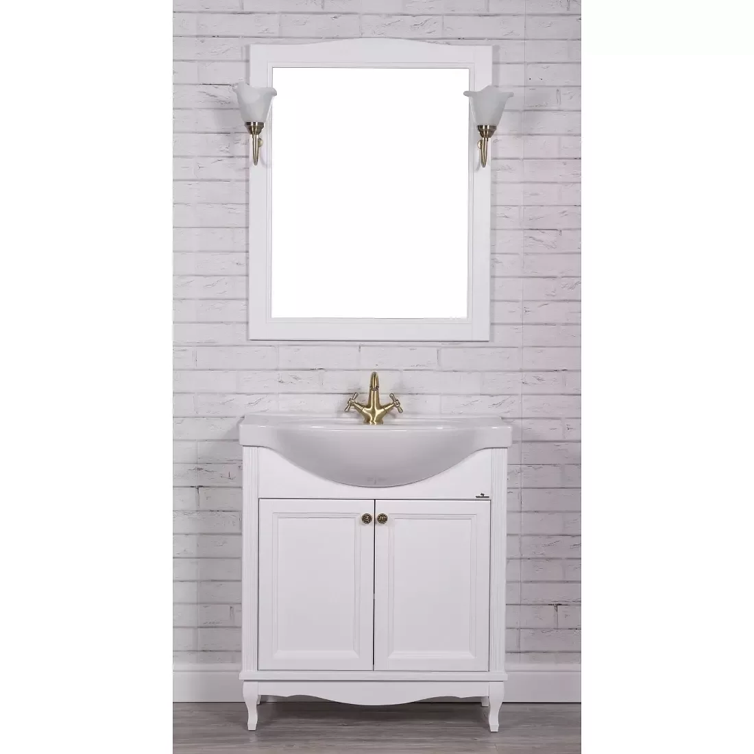 Тумба напольная ValenHouse Эллина 80/2 с раковиной Erica 80, 2 двери, белый, бронза