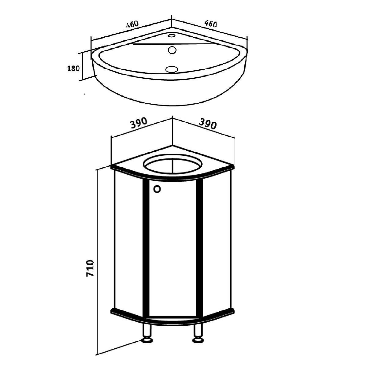 Тумба напольная Runo Браво 40 угловая с раковиной Элегия, белый