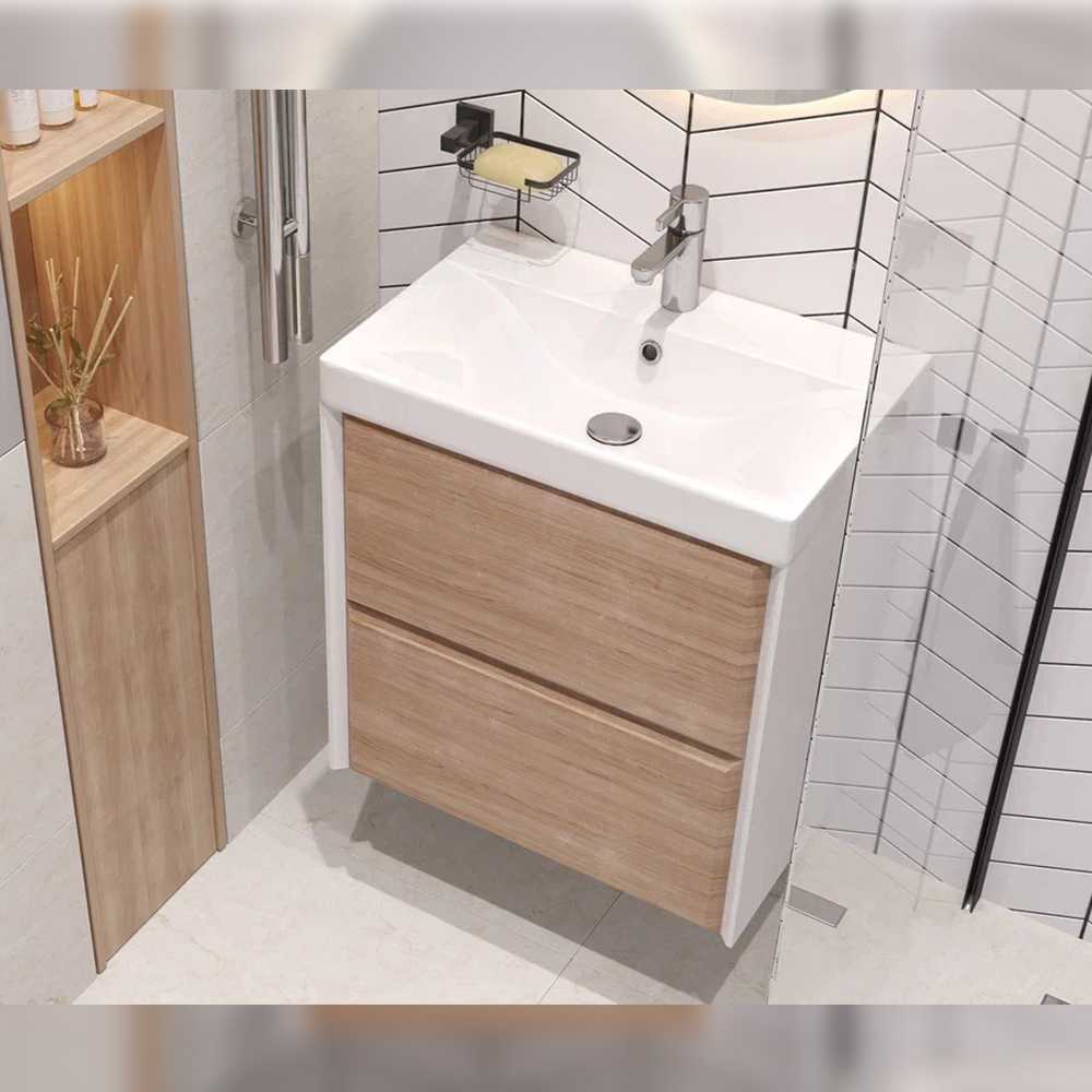 Тумба с раковиной подвесная Velvex Gesso tp.GES.9696.60.2Y белый матовый/дуб сонома, 60 см