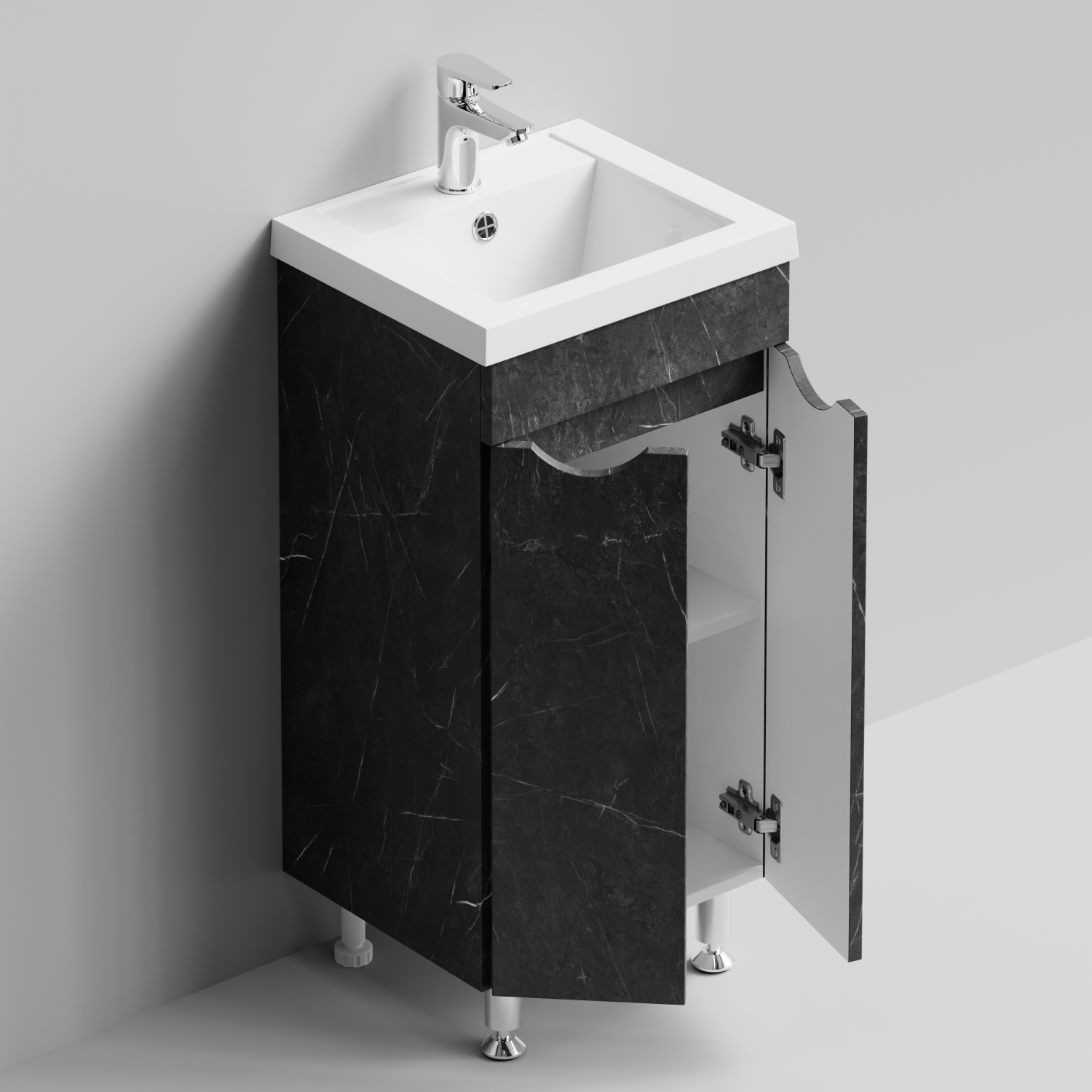 Тумба с раковиной Vod-ok Смайл 40 напольная, Мрамор Графит софт тач