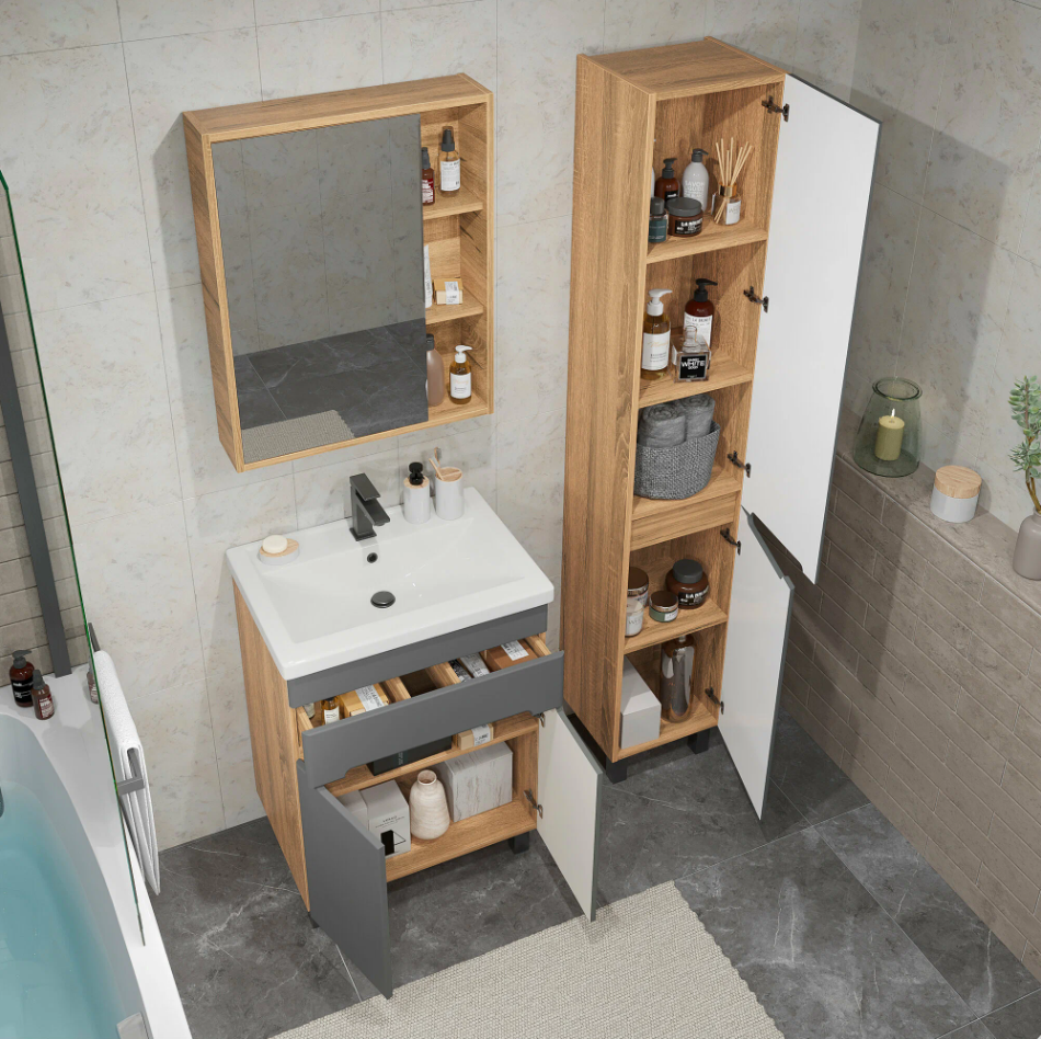 Тумба напольная SanStar Модена 50 с раковиной Фостер 50, графит софт