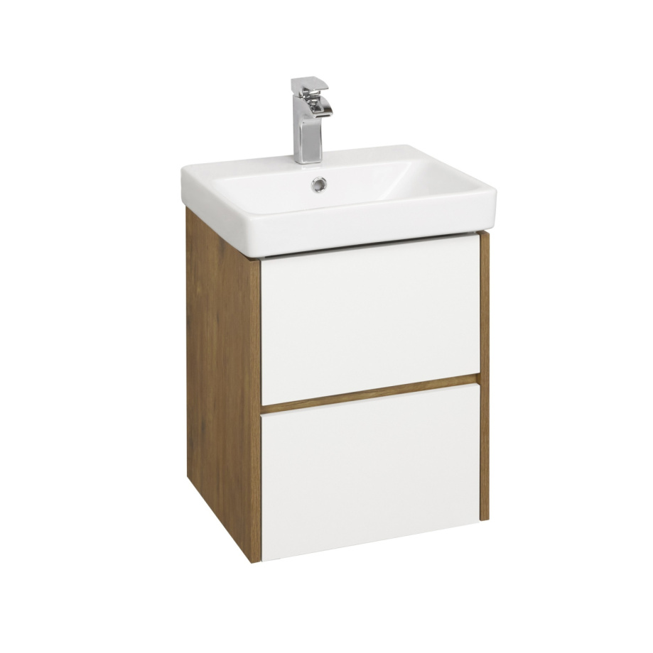 Тумба Aquaton Сканди 45 с раковиной Адриана 45, 2 ящика, подвесная, белый, дуб рустикальный