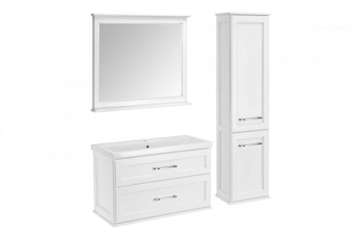 Зеркало ASB Woodline Венеция 100 белый, патина серебро