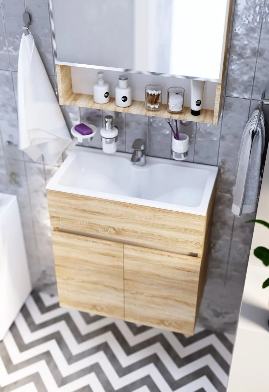 Тумба с раковиной подвесная 1Marka Mira 60П, 2 двери, дуб сонома