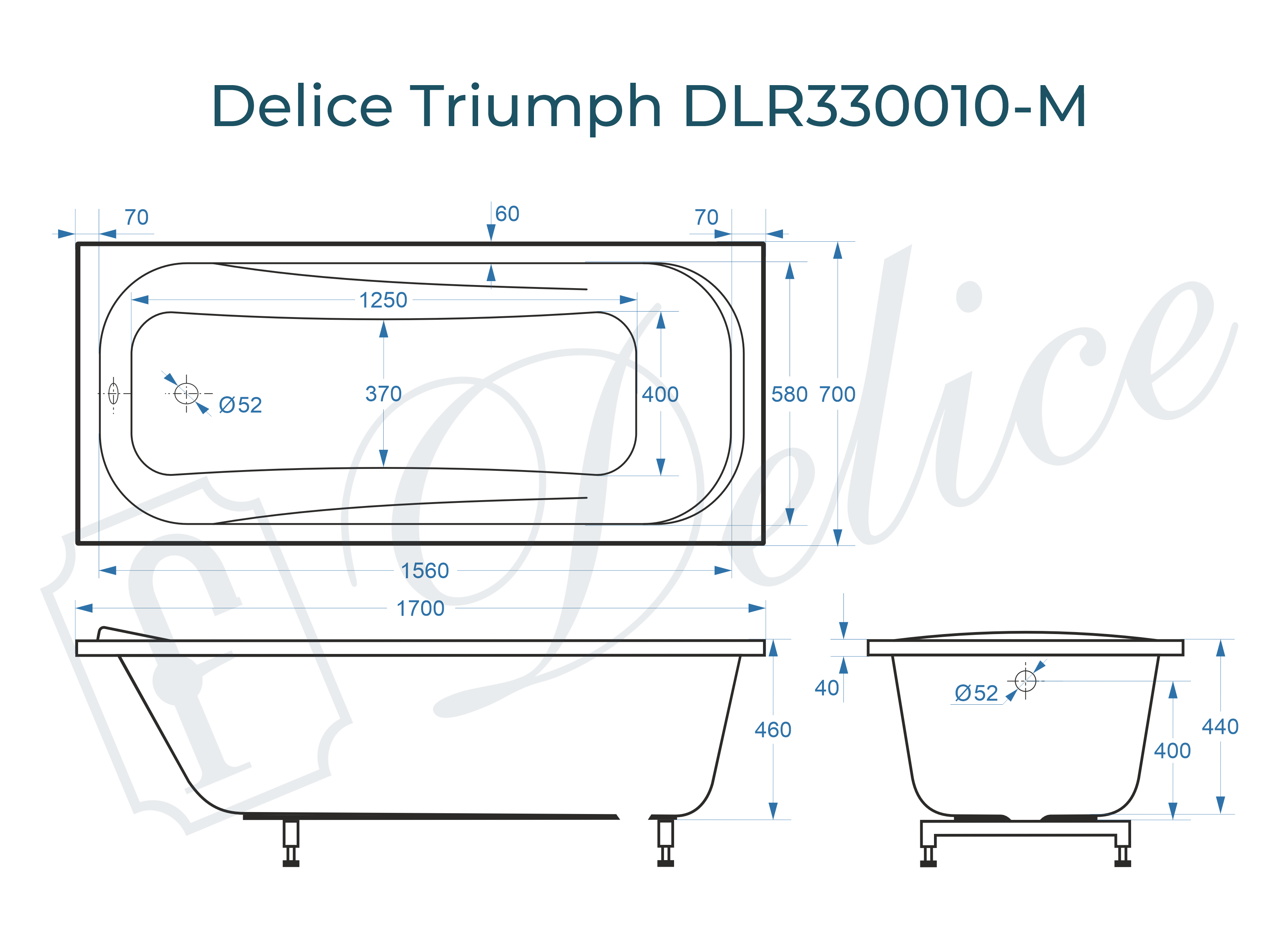 Ванна из литьевого мрамора Delice Triumph 170х70 матовая DLR330010-M