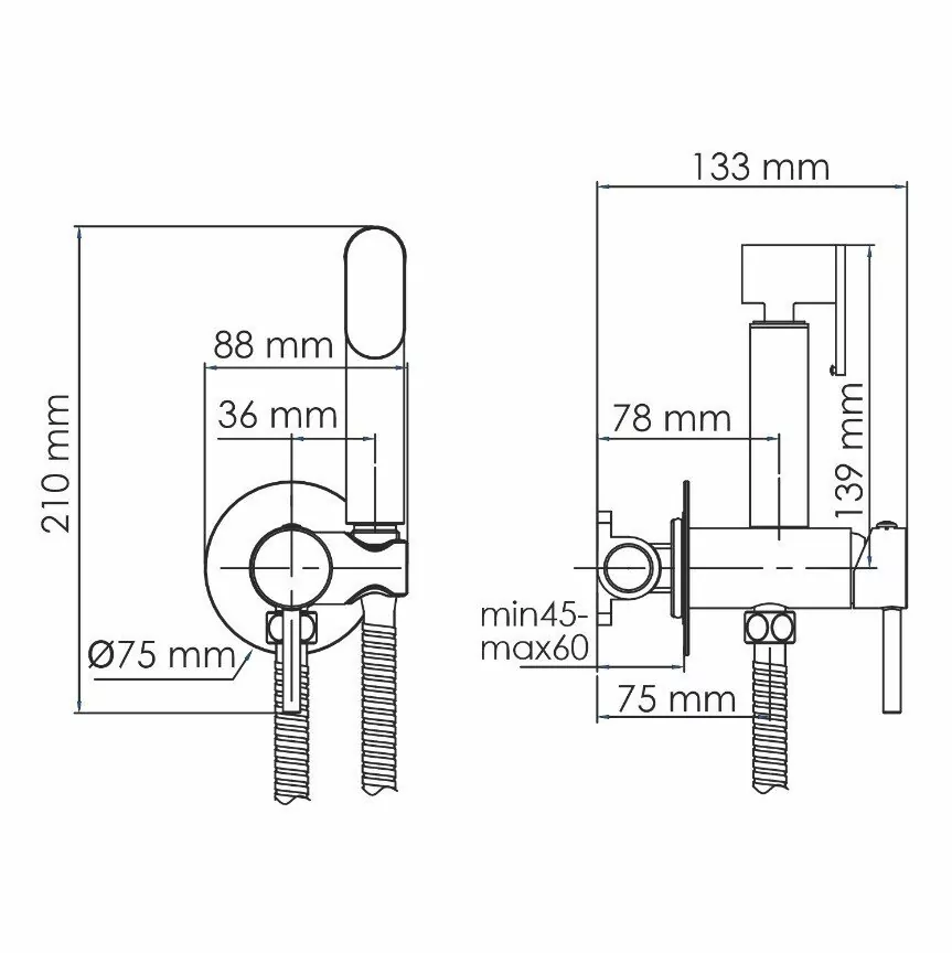 Смеситель с гигиеническим душем WasserKraft Elbe A70638 черный Soft-touch