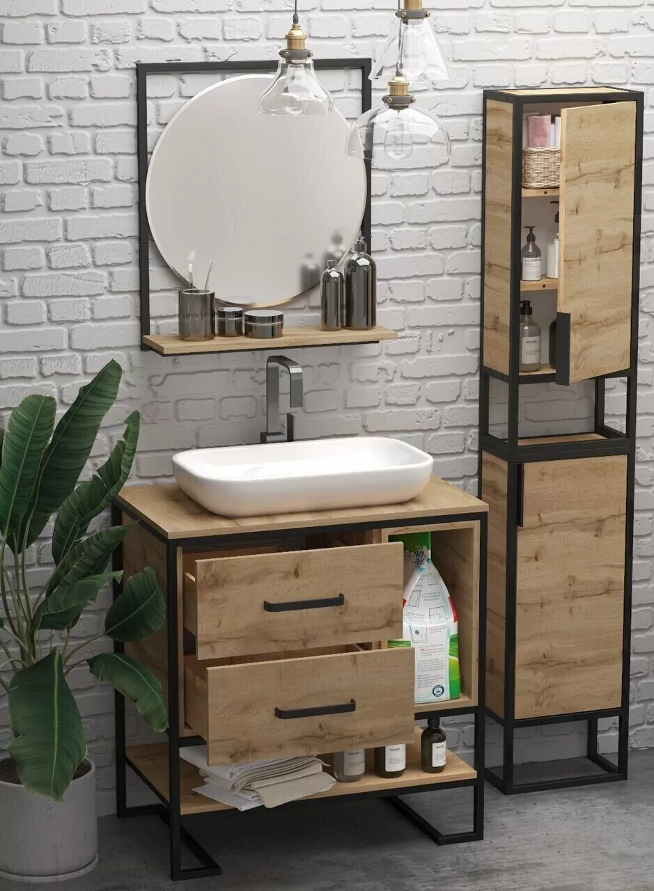 Пенал напольный 1Marka Grunge loft 35Н R 1 дверь, дуб вотан