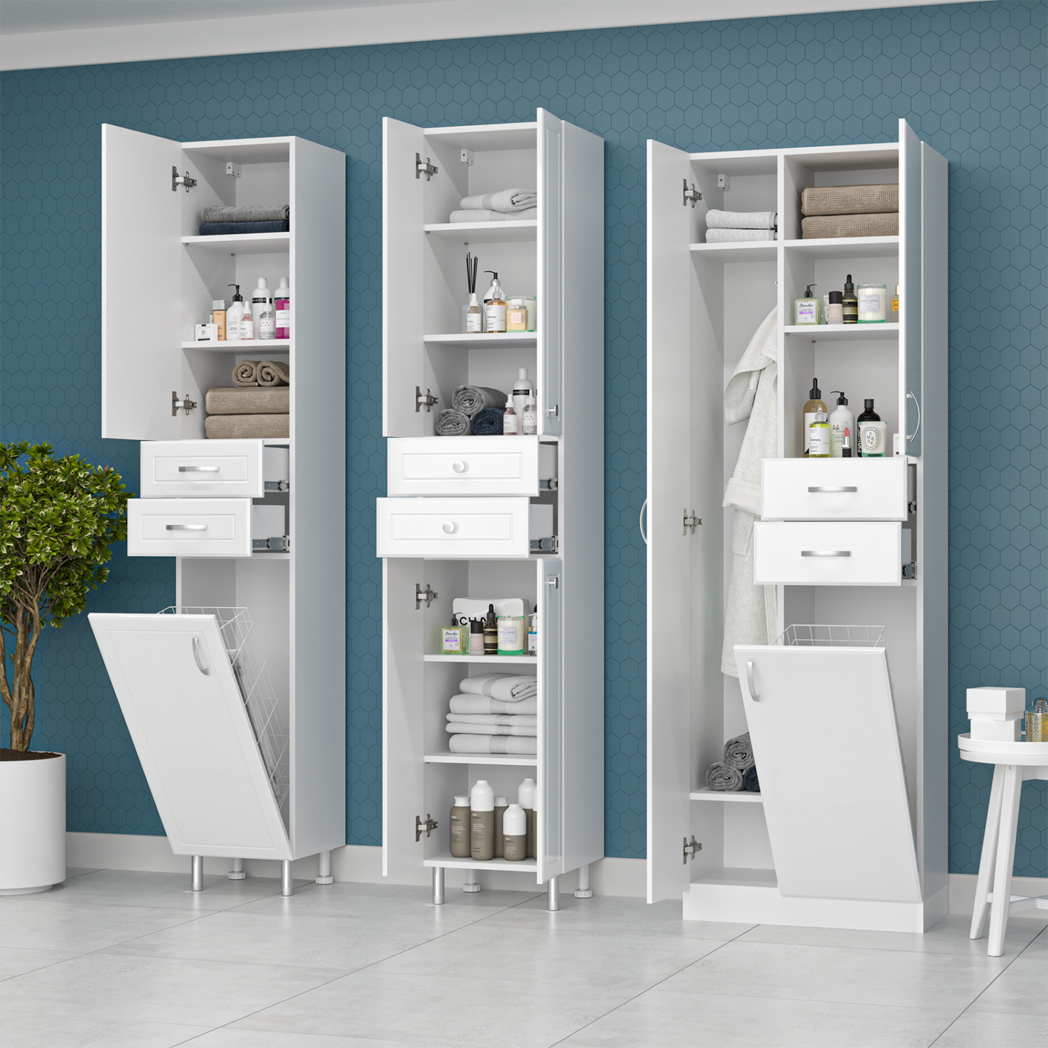 Пенал Misty Мисти 60 напольный, с бельевой корзиной, белый