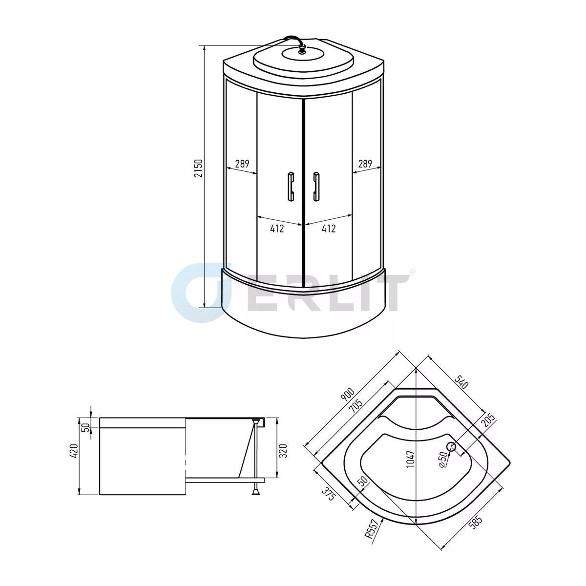 Душевая кабина Erlit ER5709TP-C2-RUS 90х90