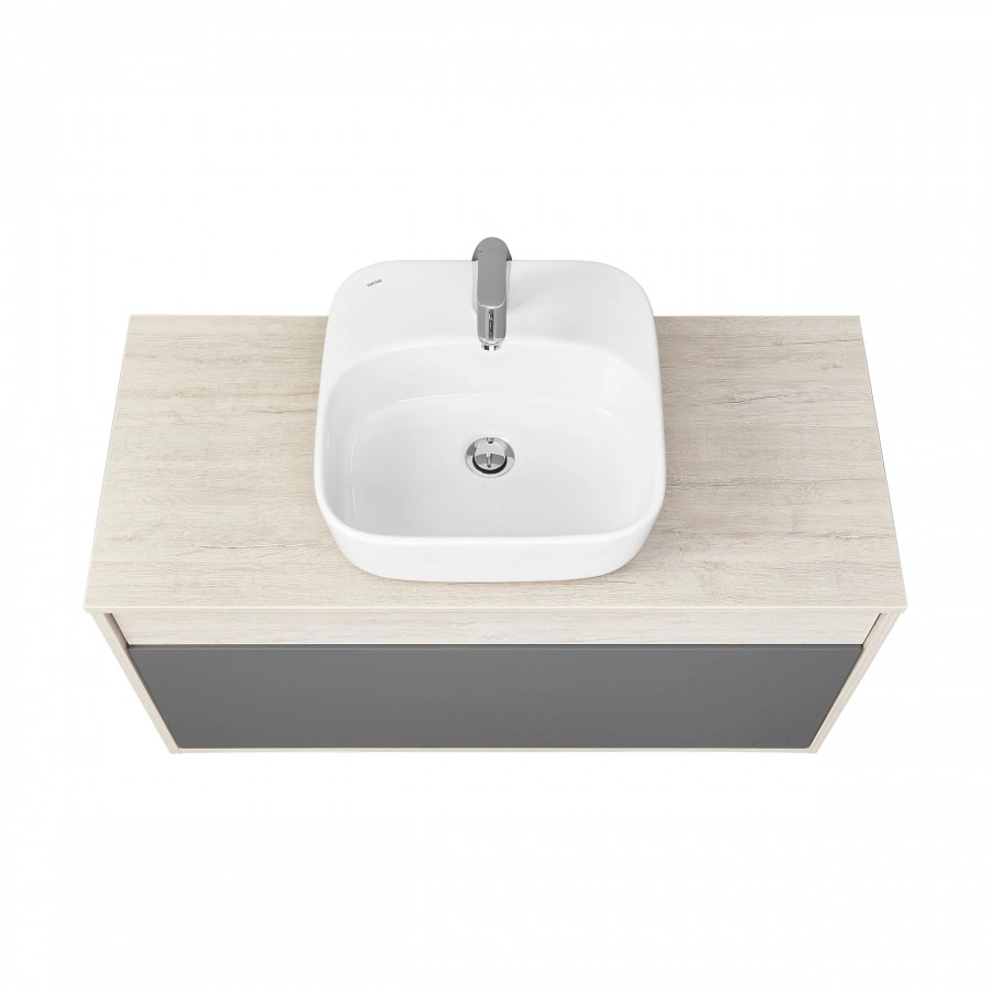 Тумба подвесная Aquaton Лофт Урбан 100 с раковиной Одри 40х42 Soft, серый графит, дуб орегон