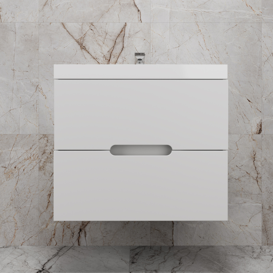 Тумба подвесная Style Line "Матис 70" с раковиной ASTI 70 белый (2 ящика), Белый матовый