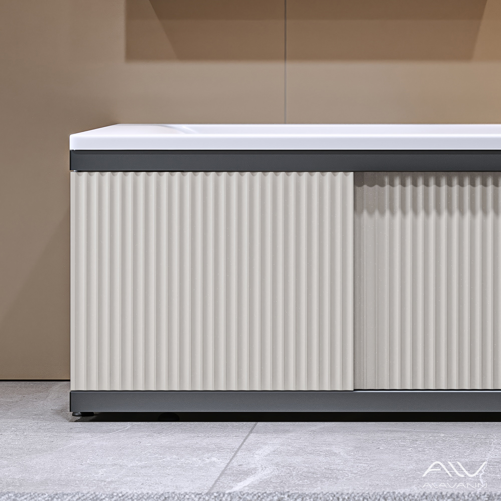 Экран под ванну Alavann Альт Блэк 170 бежевый с фрезеровкой, из МДФ, раздвижной