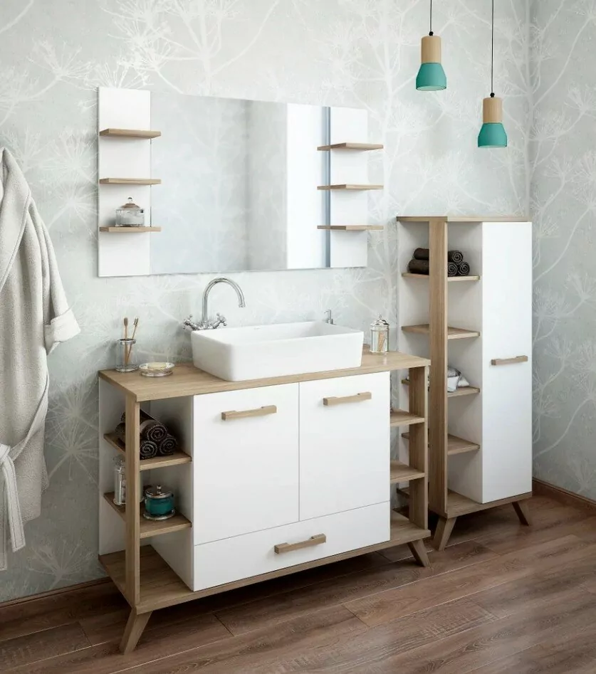 Тумба с накладной раковиной Sanflor Ингрид 120 напольная, белый матовый, швейцарский вяз от магазина Vanna-Vanna.ru!