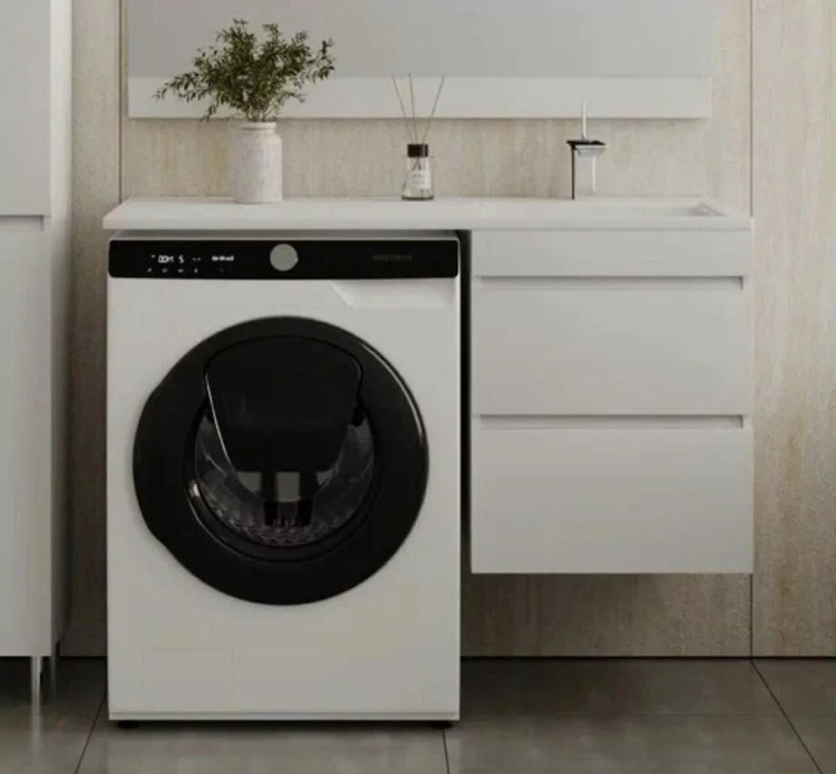 Тумба подвесная Style Line Даллас 110 Люкс Plus Эмаль с раковиной Даллас 110 под стиральную машину, правая, белая