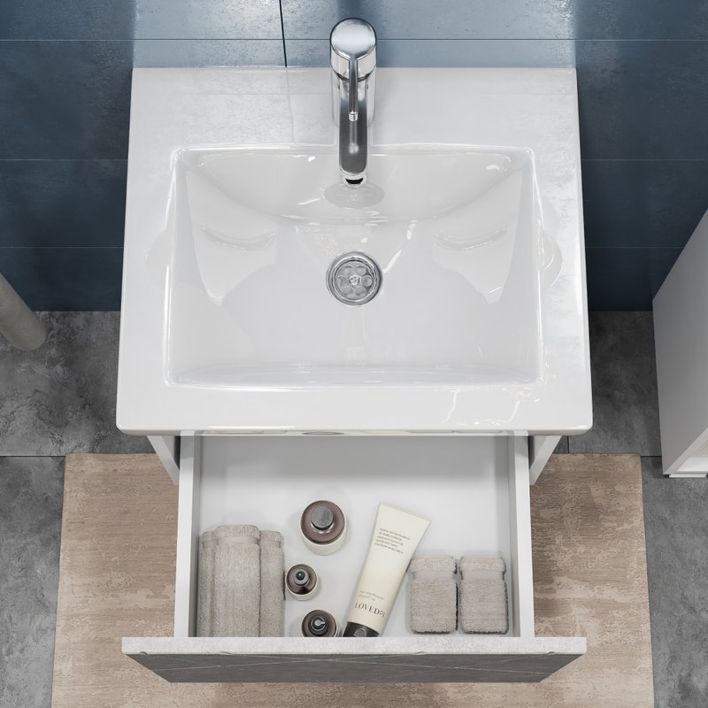 Тумба подвесная Vigo Geometry 50 с раковиной Фостер 50, бетон