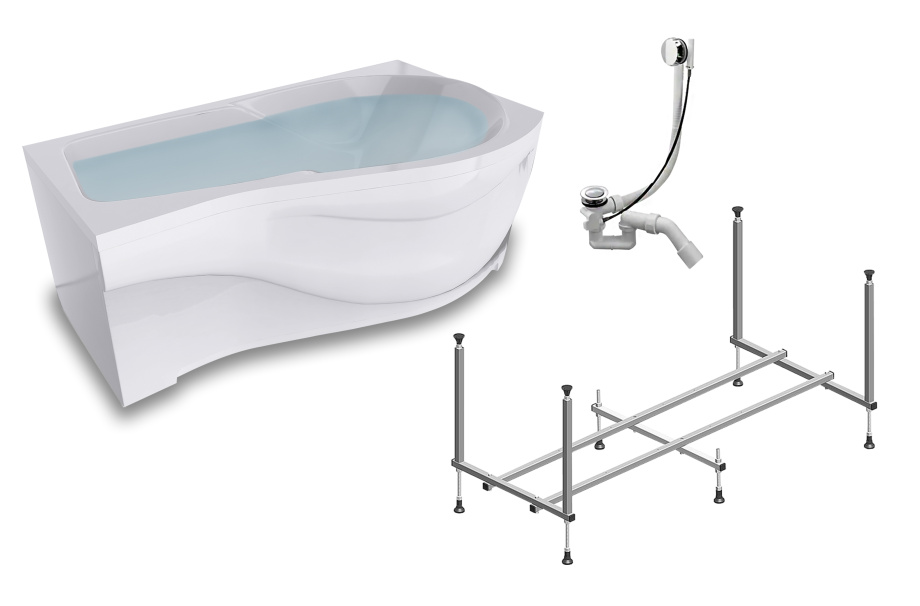 Комплект (5в1) Акриловая ванна TIMO VINO1590R 150*90*66+Каркас + Слив-перелив+Фронтальная панель+Торцевая панель