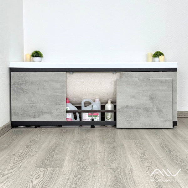 Экран под ванну Alavann Rita Black 160 раздвижной со съемной дверкой серый бетон