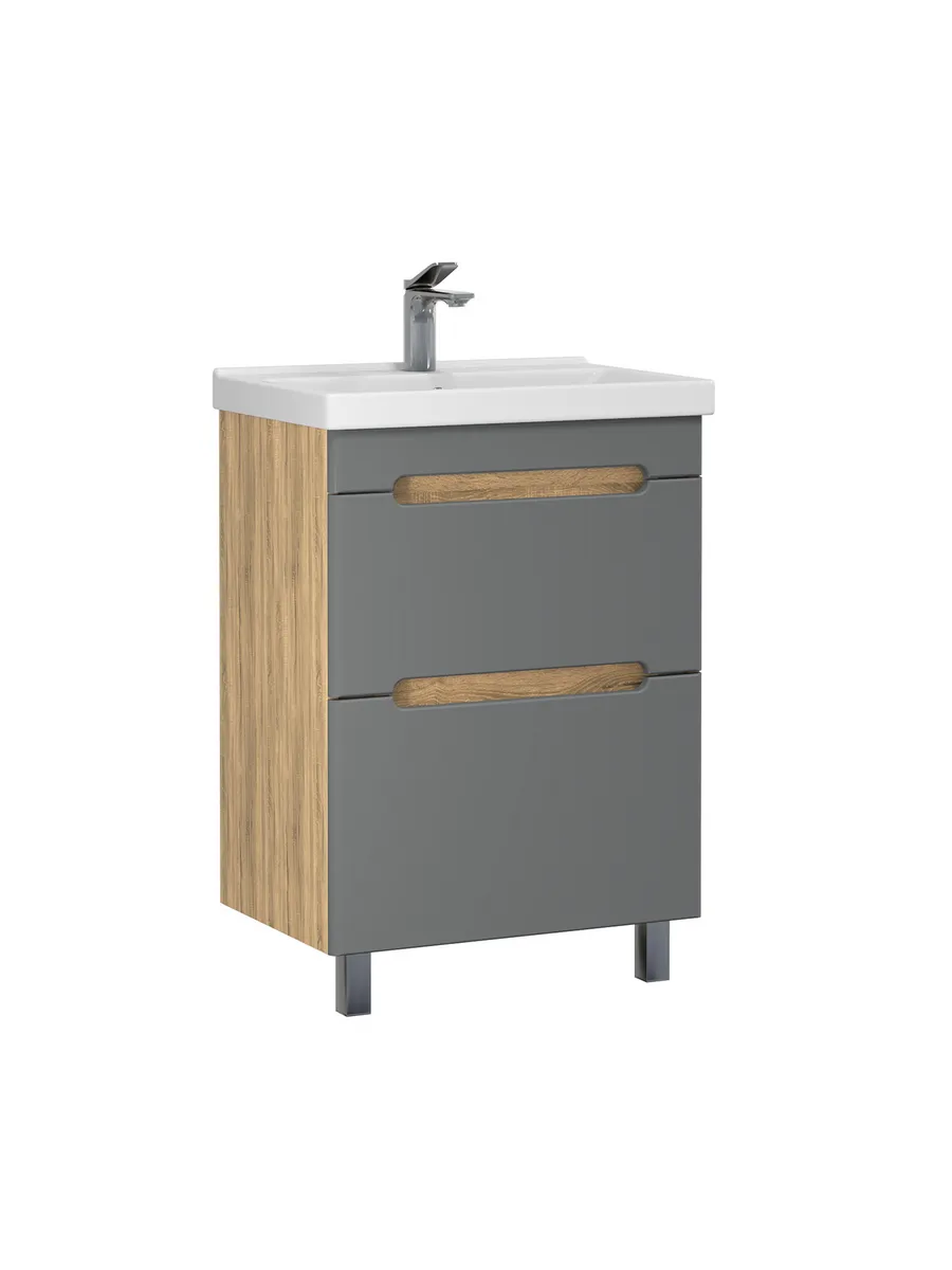 Тумба напольная SanStar Diva 50 с раковиной Como 50 Дуб вотан, графит софт