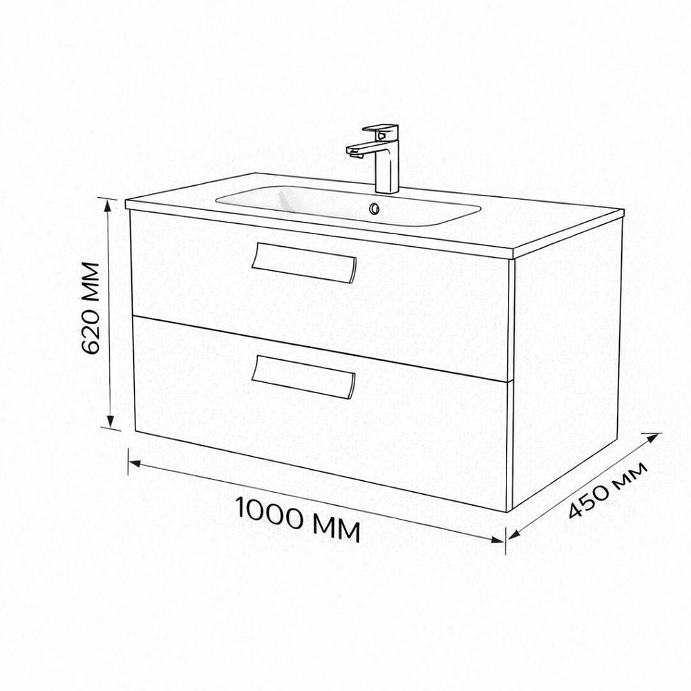 Тумба с раковиной подвесная (100 см) Terminus Noto NOT101002099901O, черный soft touch