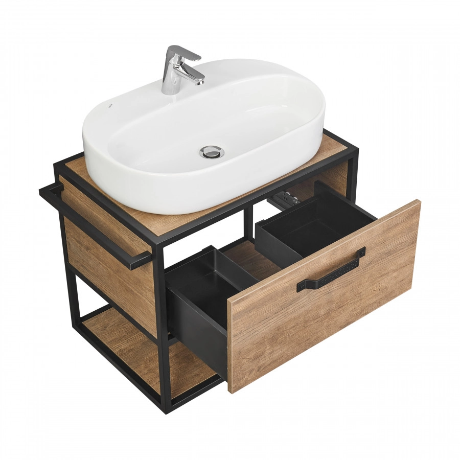 Тумба подвесная Aquaton Лофт Фабрик 65 с раковиной Одри 42x62 Round, дуб кантри