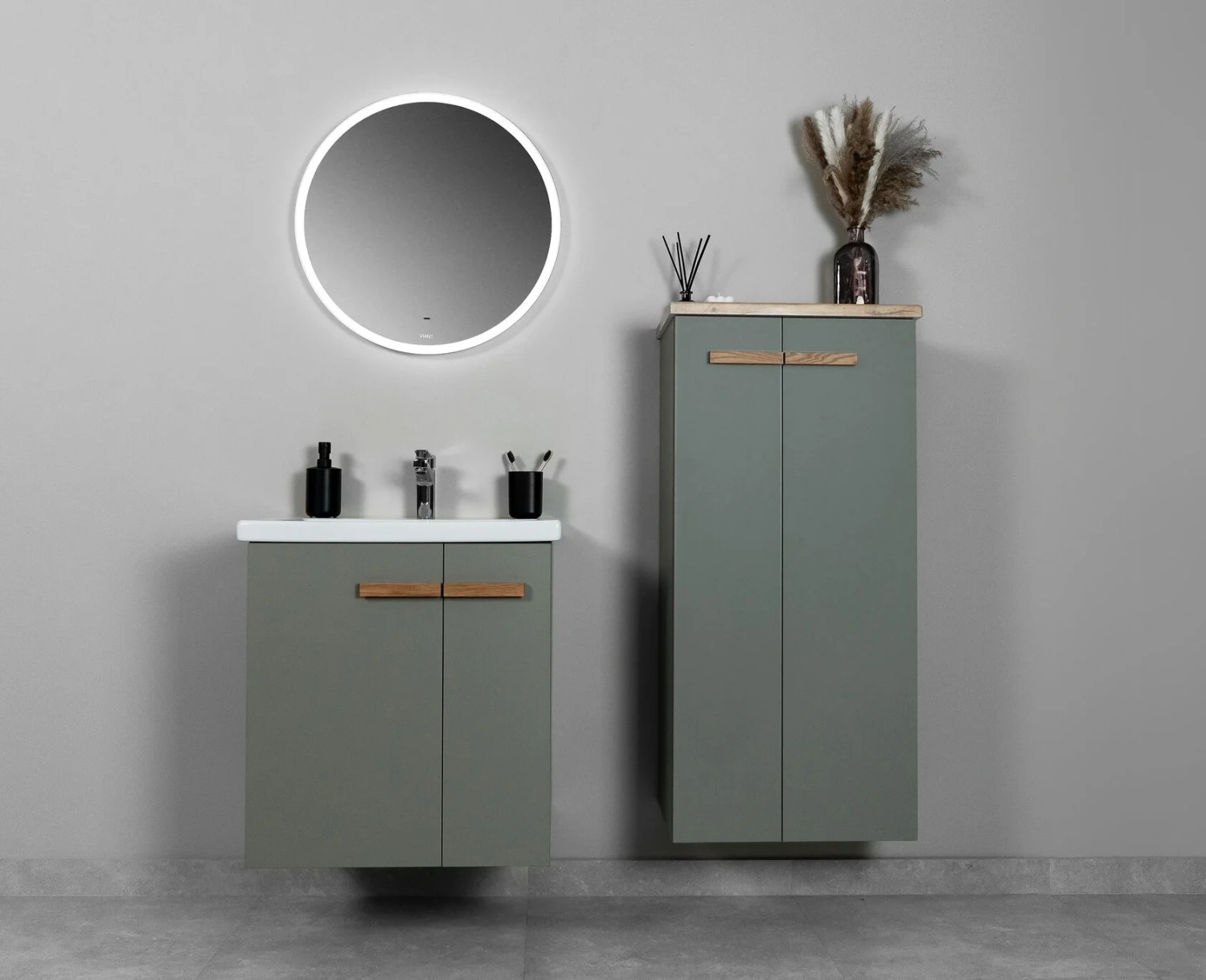 Тумба подвесная Viant Мюнхен 60 с раковиной Como 60, хаки от магазина Vanna-Vanna.ru!