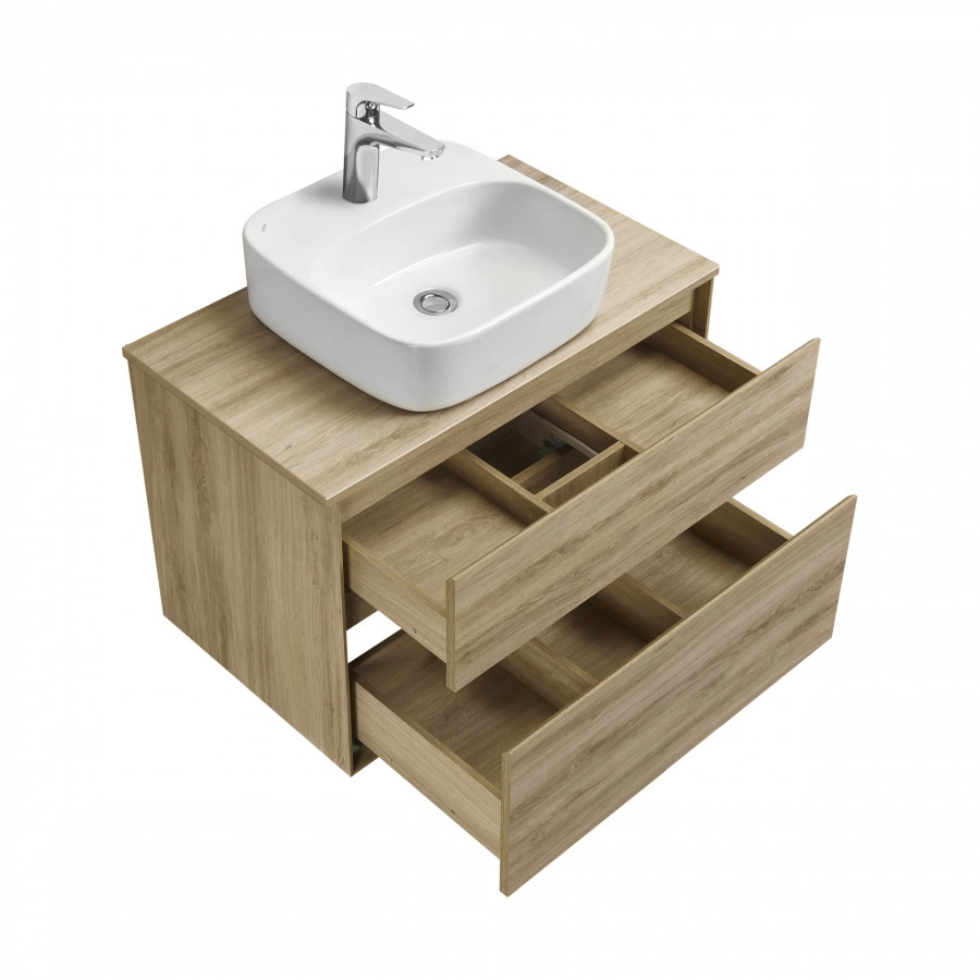 Тумба подвесная AQUATON Либерти 75 с раковиной Одри Soft 42х42, дуб эльвезия