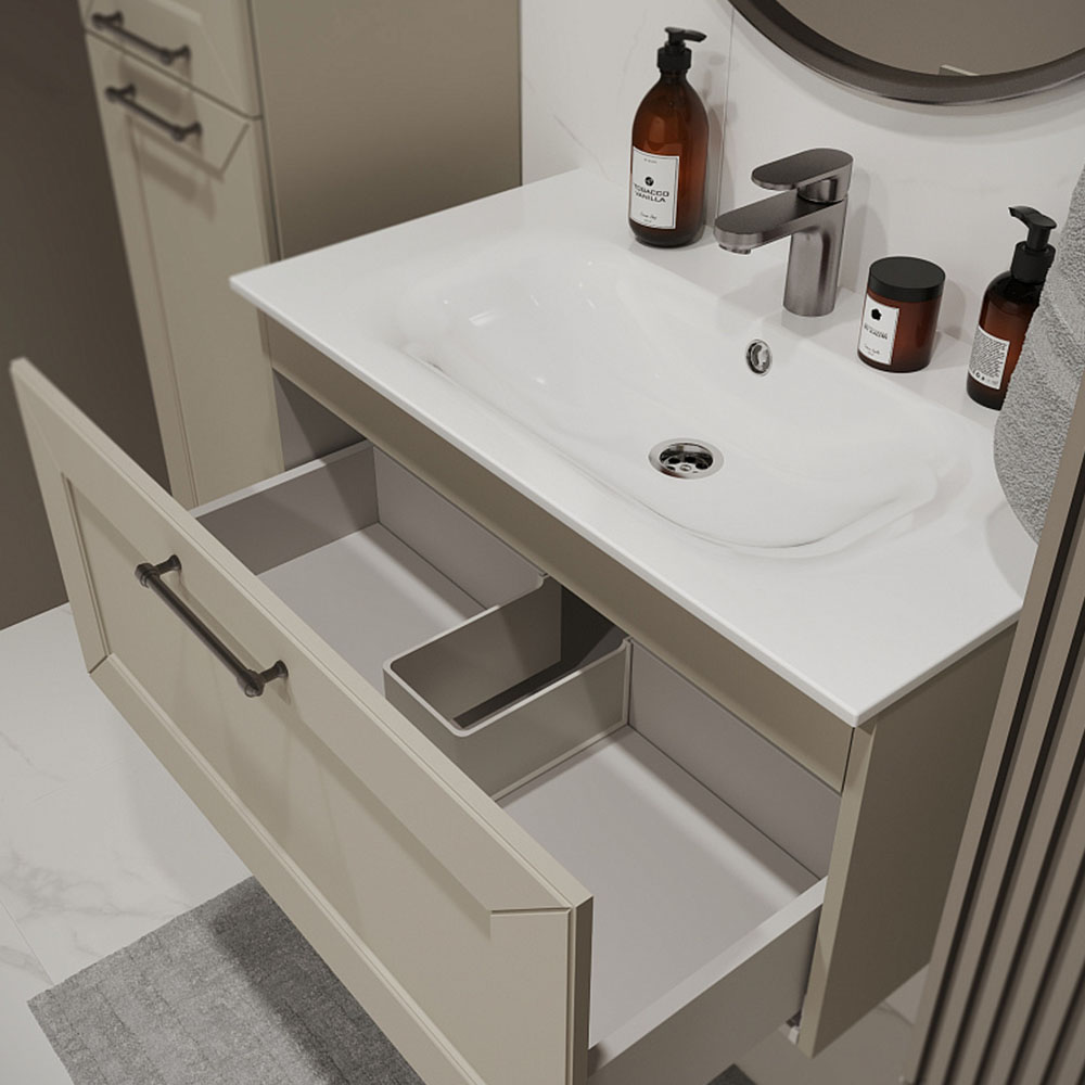 Тумба с раковиной подвесная (80 см) Terminus Victoria VIC10801900101O, айвори, ручки золото