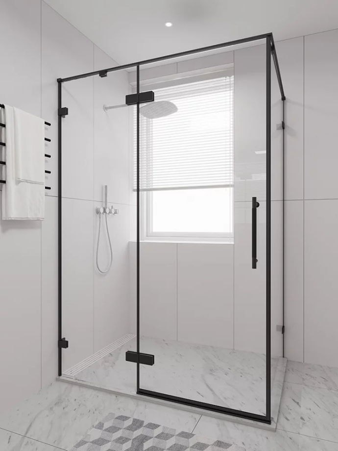Душевой угол распашной Veconi Premium Alassio SP B, 1300х1000x2000, черный матовый, стекло прозрачное осветленное