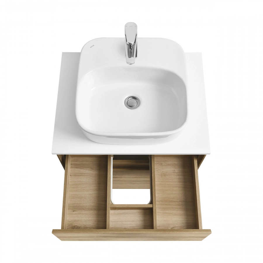 Тумба подвесная Aquaton Либерти 60 раковиной Одри 42х42 Soft белый, дуб эльвезия