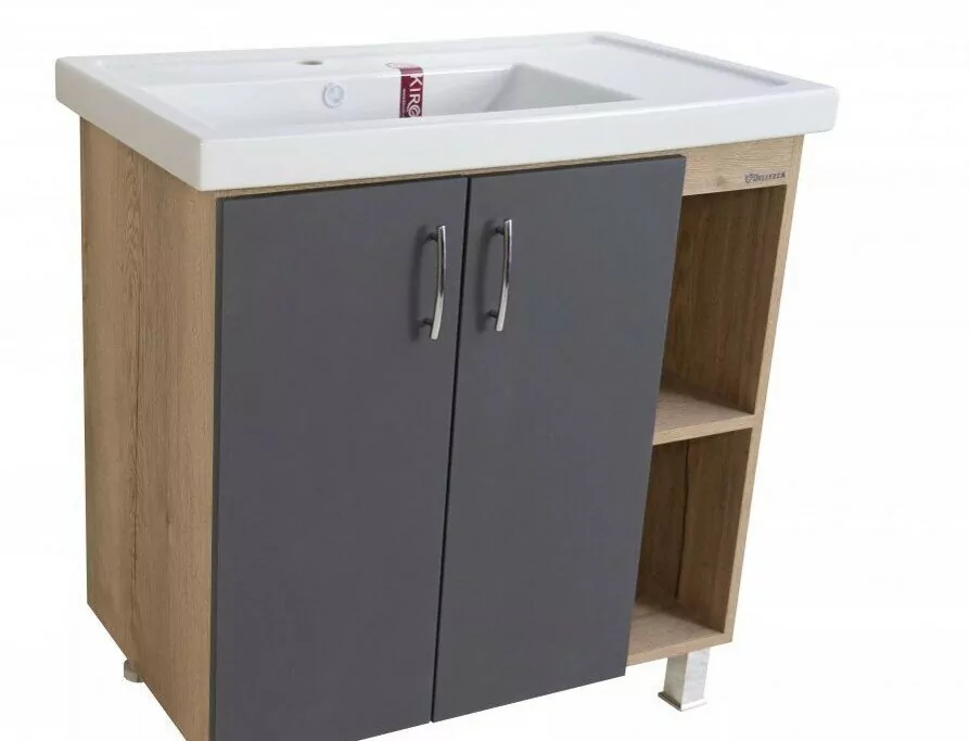 Тумба с раковиной Bellezza Рона 80 R напольная натуральный дуб/серебро