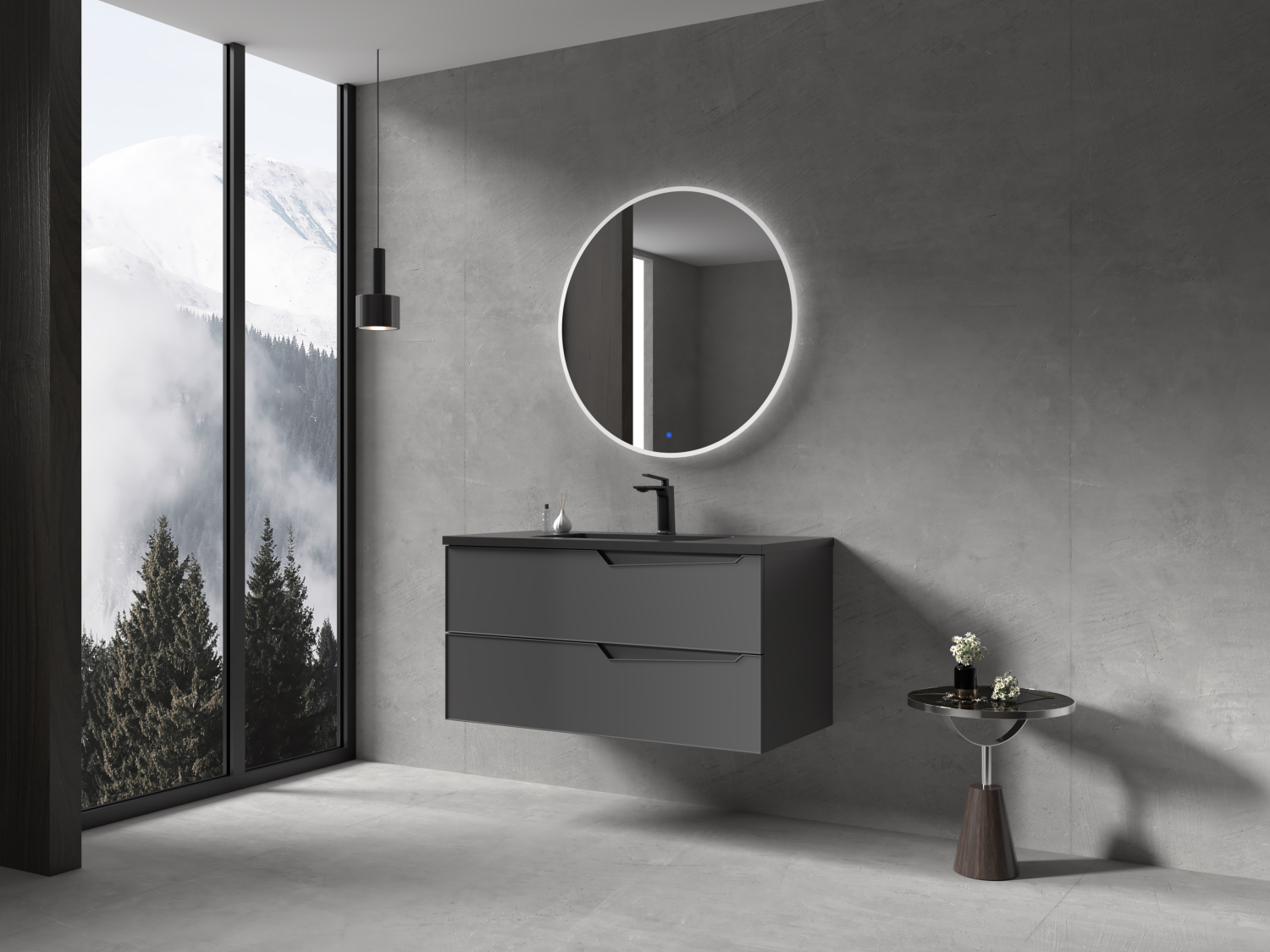 Тумба с раковиной Parly Rhea 80 подвесная, черный матовый