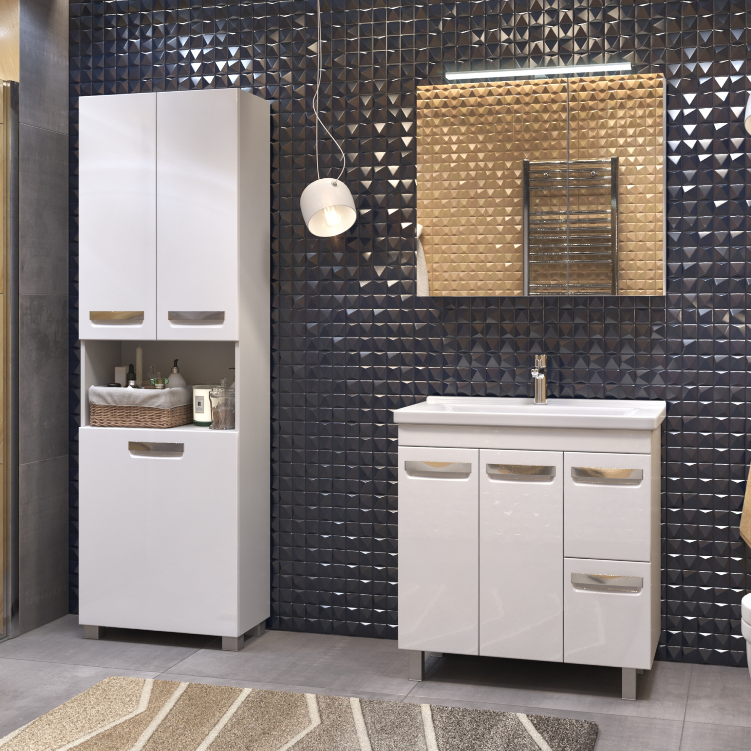 Тумба напольная Vigo Plaza 80 с раковиной Фостер 80, 2 ящика, 2 двери, белый