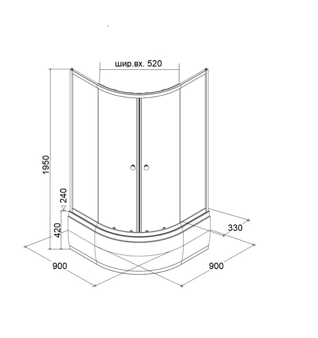 Душевой уголок Parly Z9011 полукруглый 1/4, с высоким поддоном, прозрачное стекло, хром от магазина Vanna-Vanna.ru!