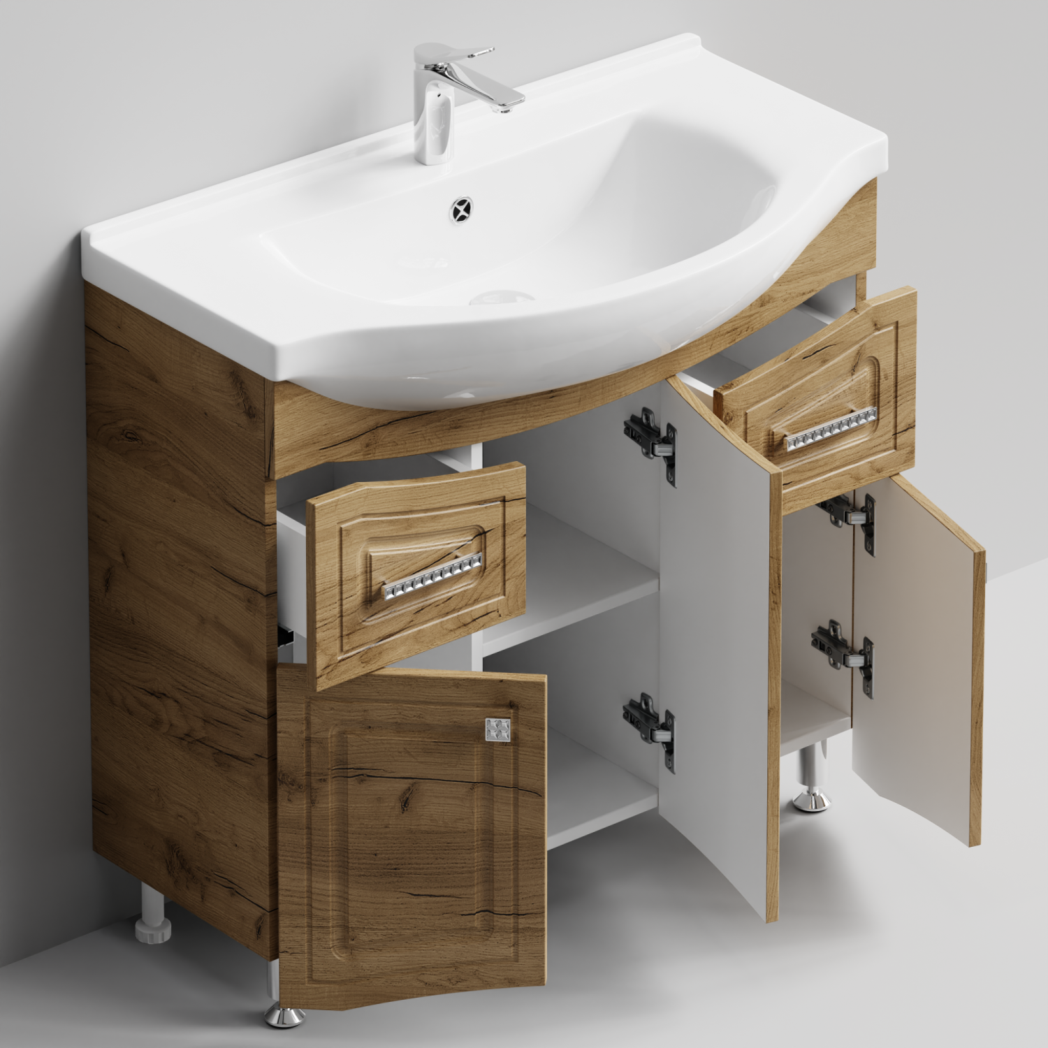 Тумба с раковиной Адам 90 напольная, Дуб Тортуга, петли справа