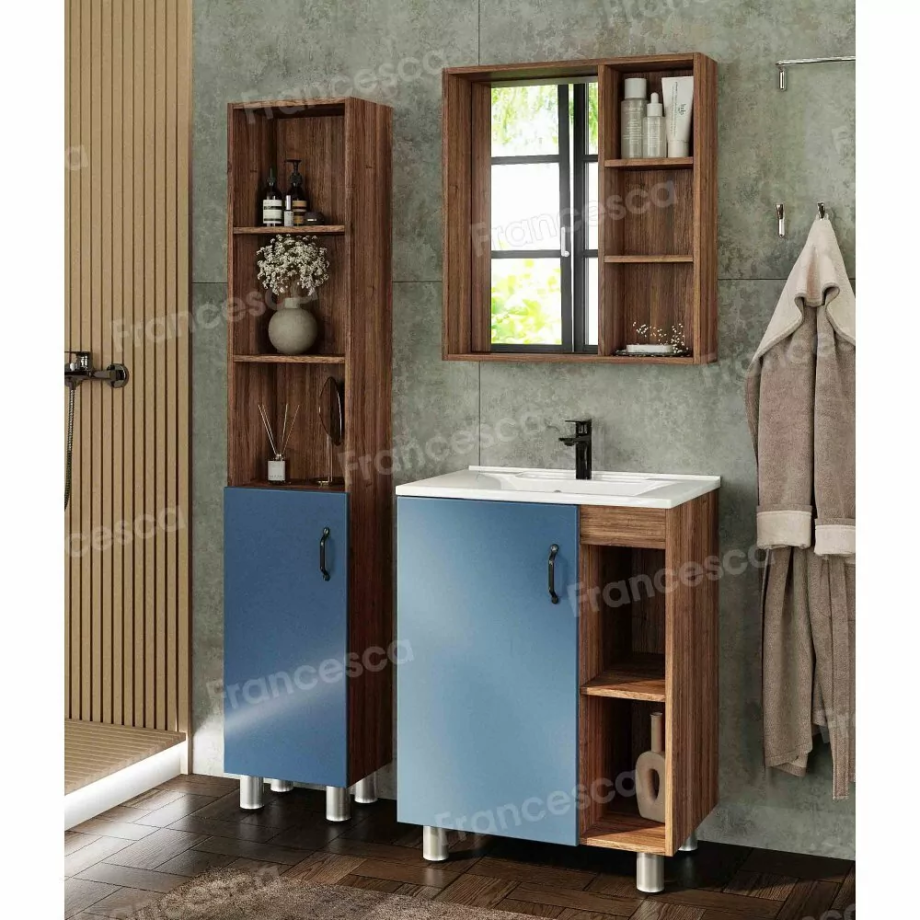 Мебель для ванной Венеция Камилла 65 напольный комплект, синий/морское дерево